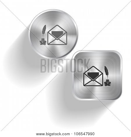 mail with feather and inkstandn. Raster set steel buttons