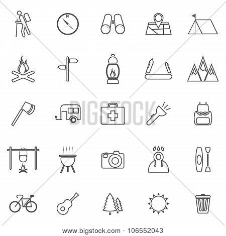 Trekking Line Icons On White Background
