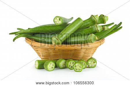 Fresh Young Okra Isolated On White Background