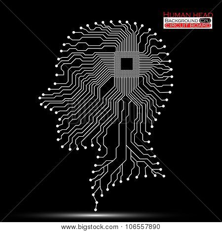 Human head. Cpu. Circuit board. Vector illustration. Eps 10
