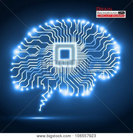 Neon brain. Cpu. Circuit board. Vector illustration. Eps 10