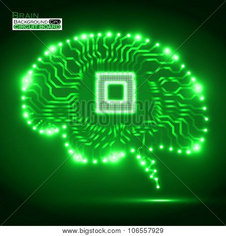 Neon brain. Cpu. Circuit board. Vector illustration. Eps 10