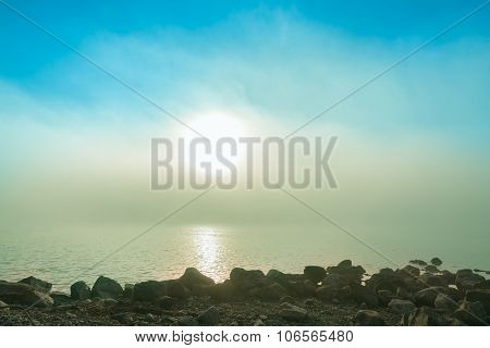 mist over a lake