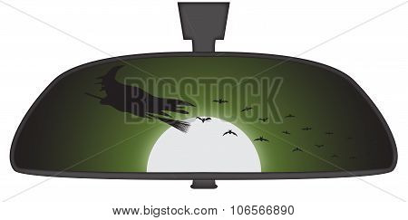 Halloween Witch In Rear View Mirror