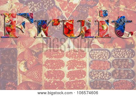 Retro Vintage Artisticfruit Sign With Fruit Berries Background For Text