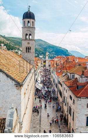 Tourists walking on Stradun in Dubrovnik, Craotia
