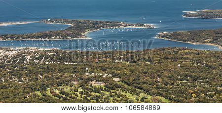 Aerial Of Oister Bay In New York At Long Island Lake