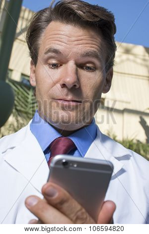 Doctor Reviewing Smart Phone Messages