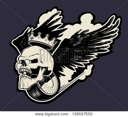 Vector biker emblem with skull and wings