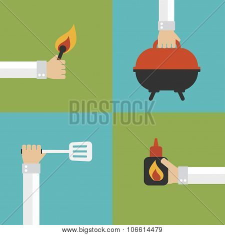 Barbecue and grill modern design flat set