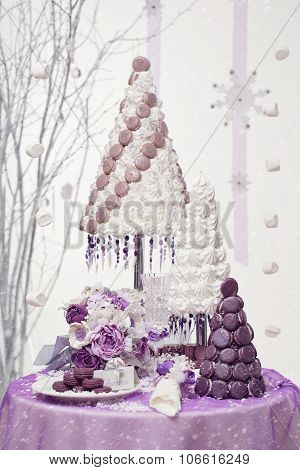 Three croquembouch macaron wedding cakes