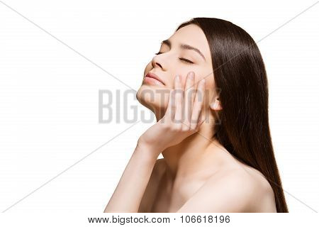 Beautiful girl touching face