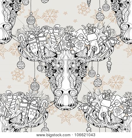 Christmas Head Elk Seamless Pattern Vector