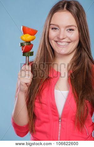Fitness Woman With Vegetables. Dieting Slimming.