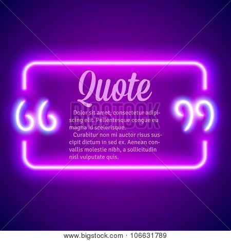Retro neon glowing quote marks frame