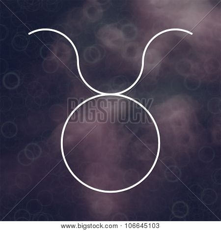 Zodiac Signs. Taurus. White Thin Line Astrological Symbols On Blurry Colorful Background.