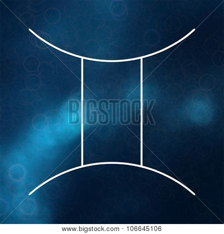 Zodiac Signs. Gemini. White Thin Line Astrological Symbols On Blurry Colorful Background.