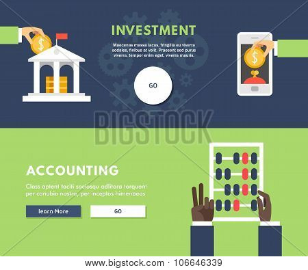 Flat Design Concept For Web Banners. Investment. Accounting