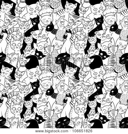 Seamless Vector Pattern With Cute Cats. For Wallpapers, Pattern Fills, Web Page Backgrounds