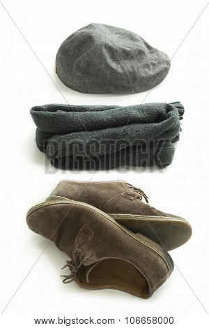 Hat, scarf, and shoes