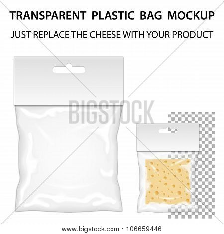 Transparent Plastic Bag Mockup Ready For Your Design. Blank Pack