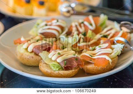 Lox On Mini Bagels With Cream Cheese Spread