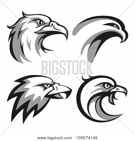 Black and grey eagle head logos set for business or shirt design