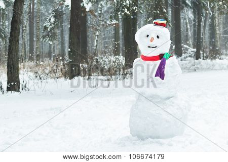 Holiday Winter Three Snowball Snowman With Hat And Scarf