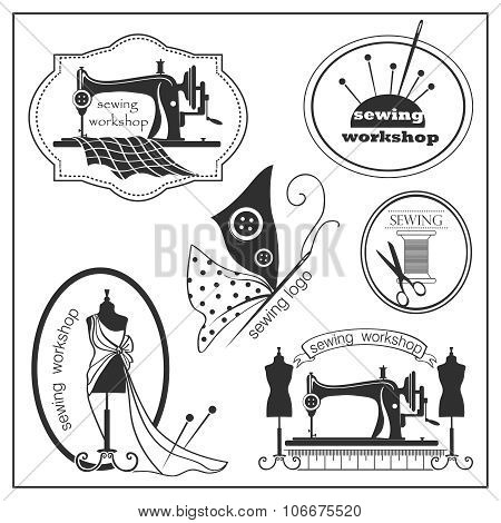 Sketch sewing lable and logotype in vintage style