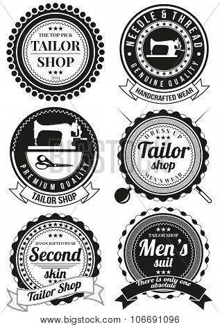 Set of black round badges for tailor shops
