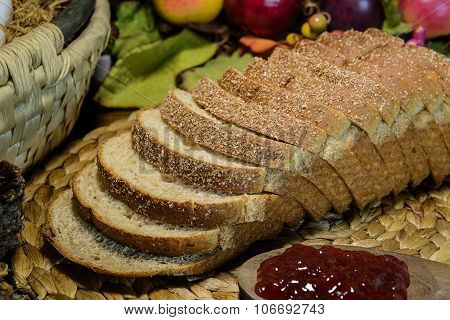 Still Life Brown Whole Grain Bread And Jam
