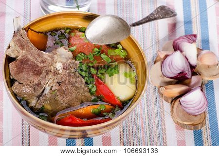 Soup Shurpa - Traditional Oriental Dish With Lamb