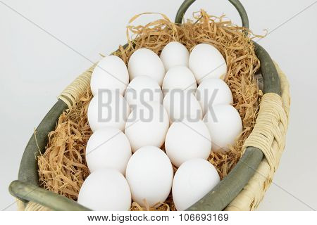 Eggs Lay On Hay In Basket