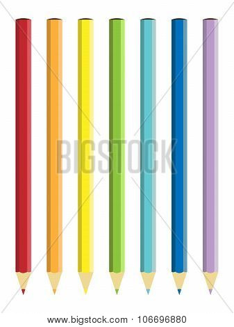 Colored pencils on the white background