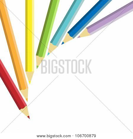 Colored pencils on the white background