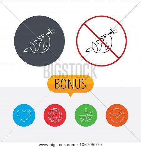 Dolphin icon. Cetacean mammal sign.