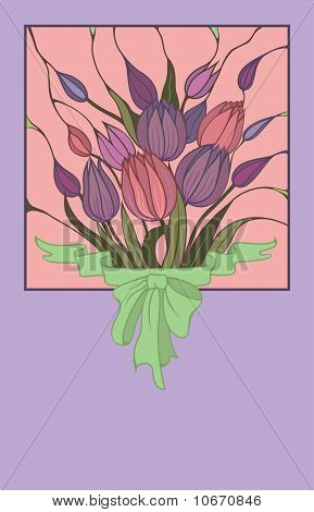 Vector postcard with bouquet of lilac flowers