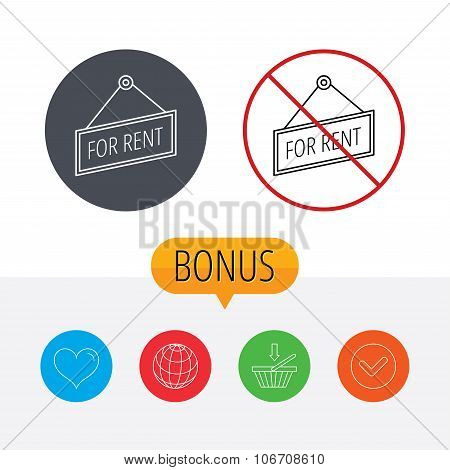 For rent icon. Advertising banner tag sign.