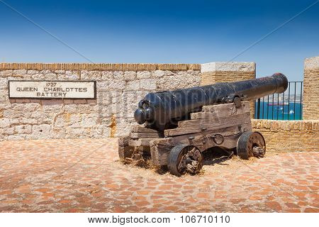GIBRALTAR, JULY 2015: Queen Charlotte's battery is on the eastern corner of the Moorish Castle and it has been there since 1727