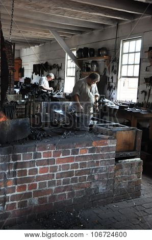 Blacksmith in Colonial Williamsburg in Virginia