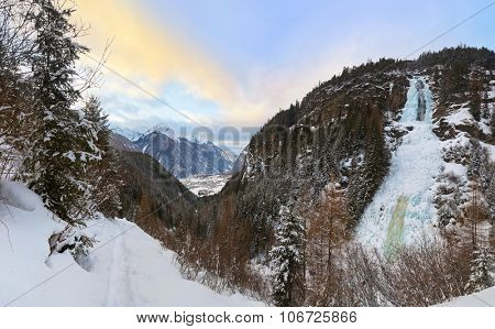 Waterfall Stuibenfall at Umhausen Tirol Austria - nature and travel background