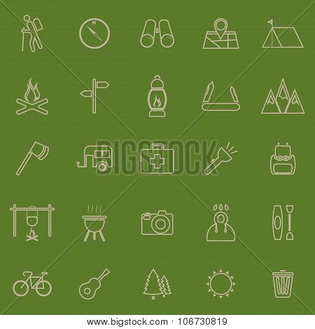 Trekking Line Color Icons On Green Background
