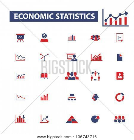 economic statistics, analytics icons, signs vector concept set for infographics, mobile, website