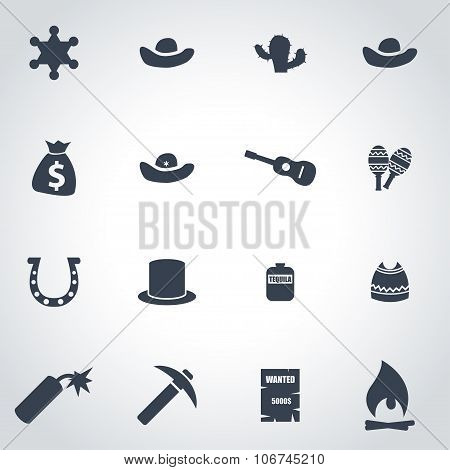 Vector Black Wild West Icon Set