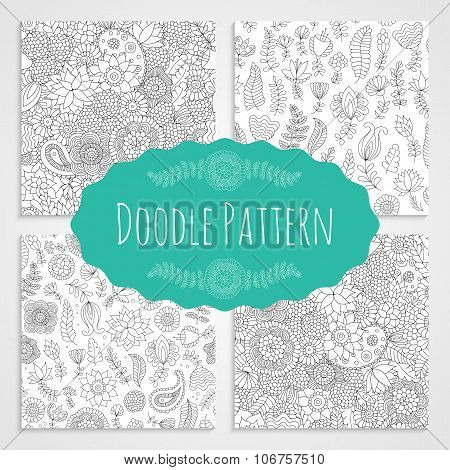 Set of doodle patterns black and white