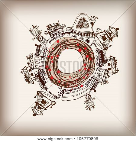 Xmas wreath with urban decorative elements