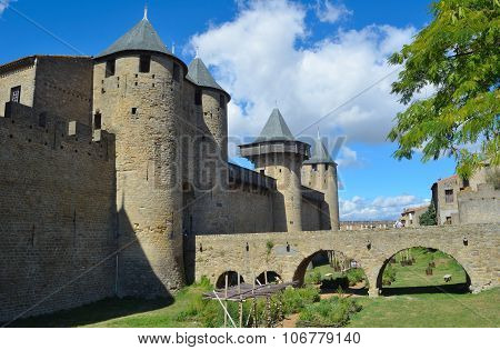 Inner walls towers and bridge of the site at Carcassonne.