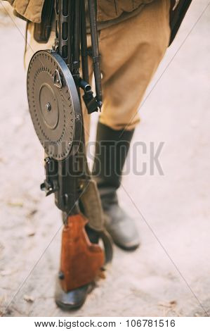 Detail of soviet russian military ammunition - machine gun of Wo