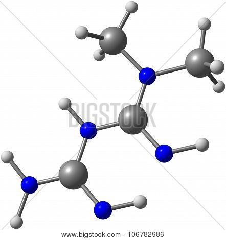 Metformin is an oral antidiabetic drug in the biguanide class. It is the first-line drug of choice for the treatment of type 2 diabetes. 3d illustration