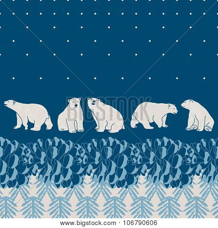 Vector Pine Forest Card With Polar Bears